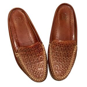 Vintage Decoy Brown Woven Leather Slip On Mules